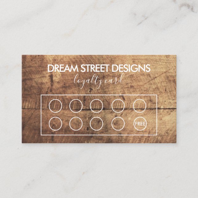 Visita Cartão de Lealdade Personalizado Rustic Wood Grain (Frente)