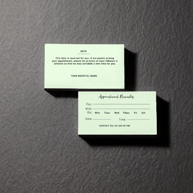 Visita Cartão de Lembrete de Compromisso Médico Verde Cla (Light Pale Green Doctor Appointment Reminder Card
)