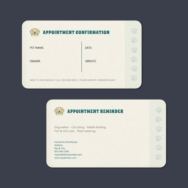 Visita Cartão de Lembrete de Consulta - Pet (Paw - Pet Appointment Reminder Card)