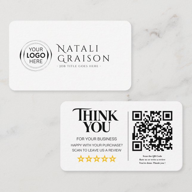 Visita Cartão de Link de Avaliação QR Code de Avaliações  (Frente/Verso)