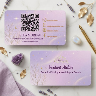 Visita Cartão de Marca Pastel Lavanda Código QR Moderno e