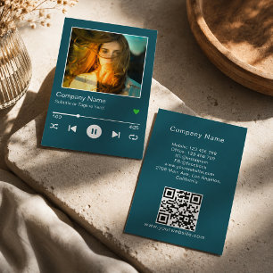 Visita Cartão de Música com Código QR Turquesa Moderno e