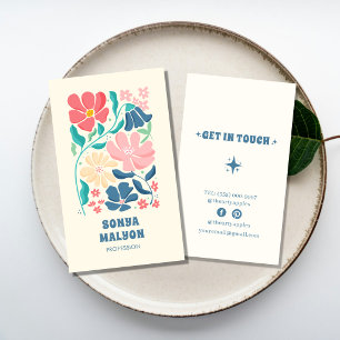 Visita Cartão de Negócios Retro Desenhado à Mão Floral Bo