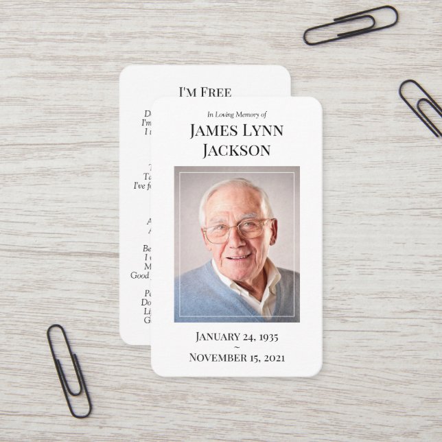 Visita Cartão de Oração de Foto Memorial - Estou Livre (Frente/Verso In Situ)