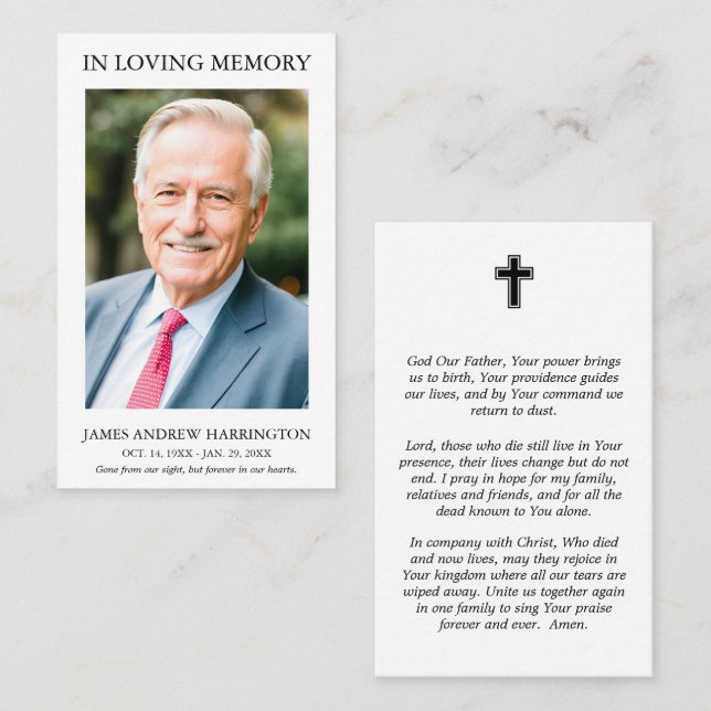 Visita Cartão de Oração de Funeral com Foto Simples (Frente/Verso)