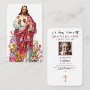 Visita Cartão de Oração de Funeral de Foto Jesus na Flor