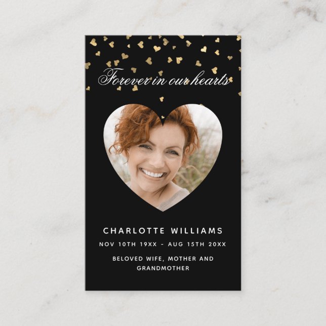 Visita Cartão de oração do funeral de corações em ouro pr (Frente)