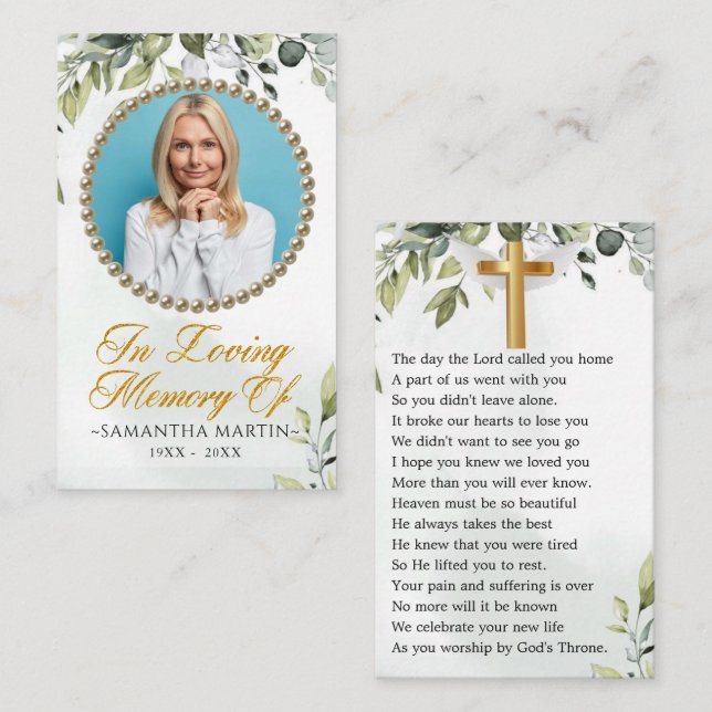 Visita Cartão de Oração Funeral Eucalyptus Foto Elegante (Frente/Verso)