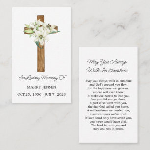Visita Cartão de Oração Funerária Memorial Lily Cross