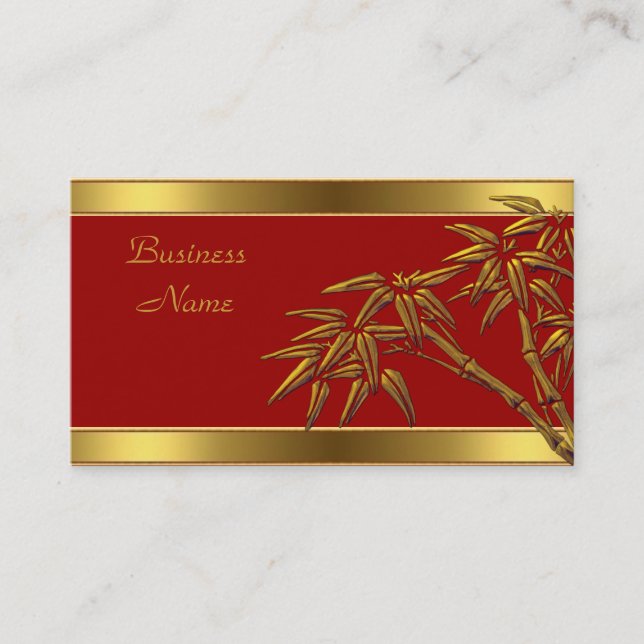 Visita Cartão de Perfil Bambu Dourado Vermelho Asiático (Frente)