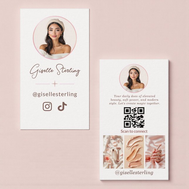 Visita Cartão de QR Code de Mídia Social em Dourado Rosa  (Criador carregado)