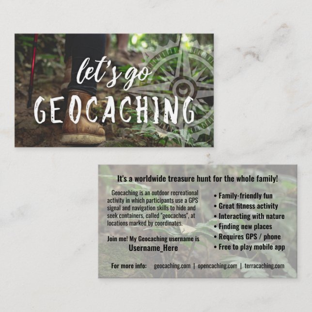 Visita Cartão De Rastreio Geocaching Com Informações Para (Frente/Verso)