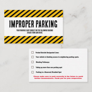 Visita cartão de reclamação de estacionamento incorreto