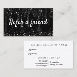 Visita cartão de referência do glitter preto