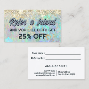 Visita cartão de referência opal do faux glitter
