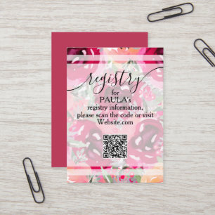 Visita Cartão de Registro QR de Flores Rosa em Aquarela C