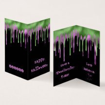 Cartão de sala de aula de Halloween com lodo roxo 