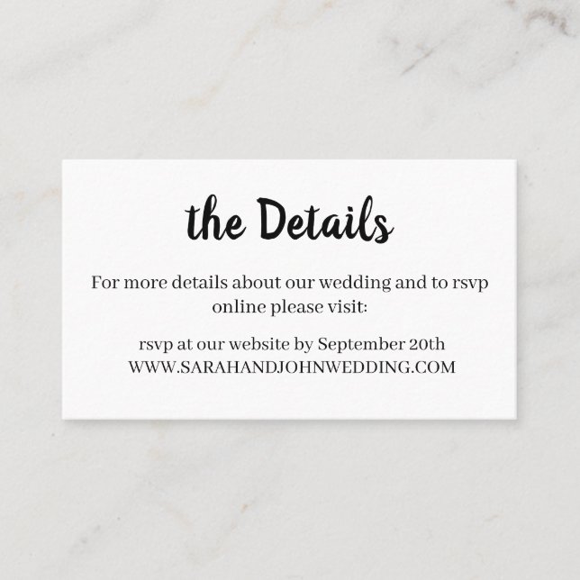 Visita Cartão de Site de Casamento Branco elegante Chic (Frente)