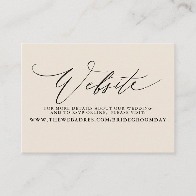 Visita Cartão de Site de Casamento de Script Moderno Mini (Frente)