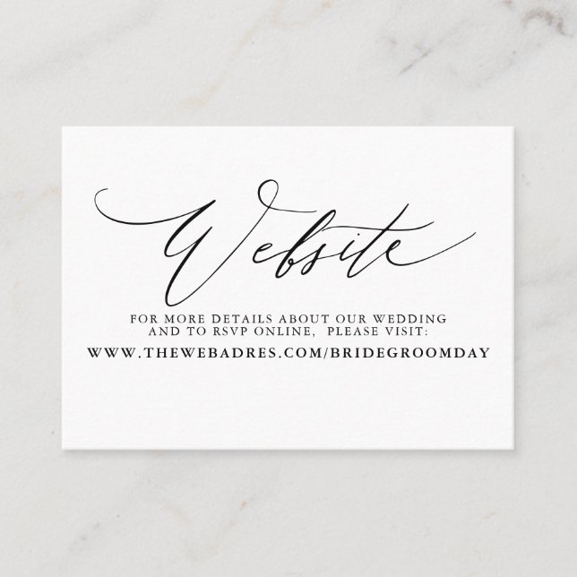 Visita Cartão de Site de Casamento de Script Moderno Mini (Frente)