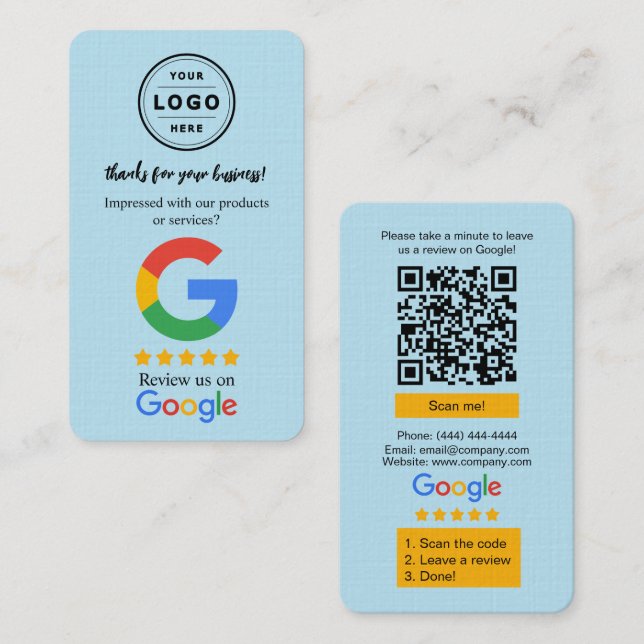 Visita Cartão de Solicitação de Avaliação do Google com L (Frente/Verso)
