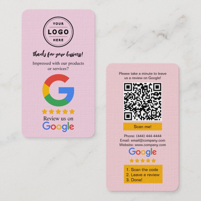Visita Cartão de Solicitação de Avaliação do Google com L (Frente/Verso)