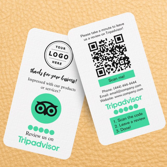 Visita Cartão de Solicitação de Avaliação do TripAdvisor  (Tripadvisor review request card with QR code and company logo that you can personalize)