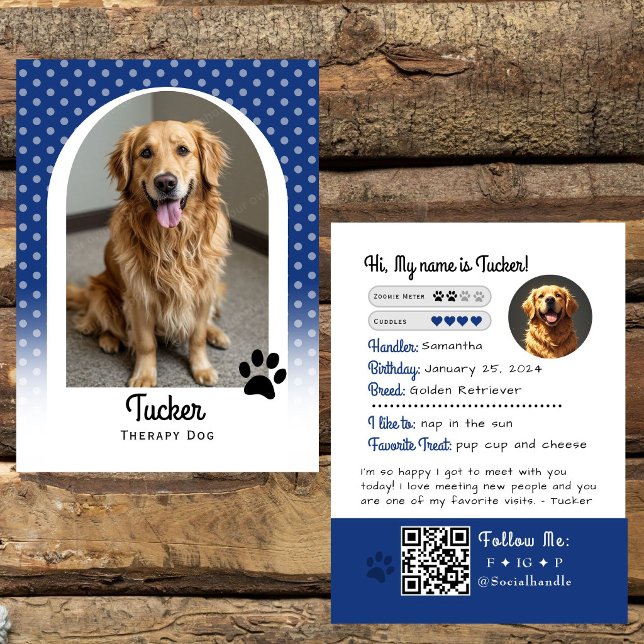 Visita Cartão de Troca de Cão Terapia Código QR Azul (Criador carregado)