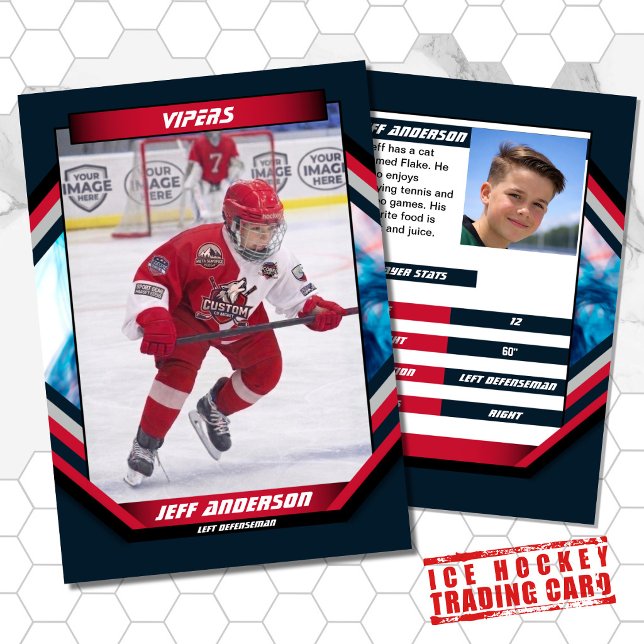 Visita Cartão de Troca de Hóquei no Gelo em Azul Escuro V (Ice Hockey Trading Card: Stylish design, dynamic action. Perfect for kids and fans!)