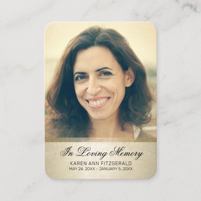 Visita Cartão Funeral Dourado de Script Preto para Simpat (Frente)