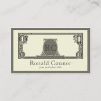 Cartão legal Monogrammed da nota de dólar real do