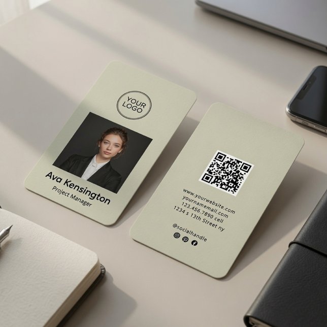 Visita Cartão Personalizado com Código QR de Foto Moderna (Criador carregado)