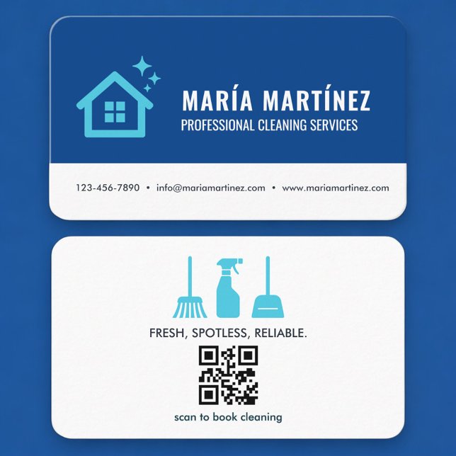 Visita Cartão QR Code Azul Limpeza de Casa (Criador carregado)