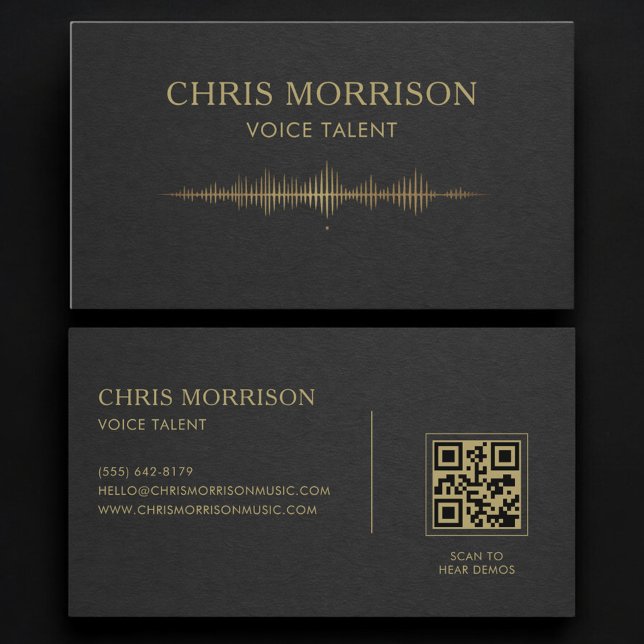 Visita Cartão QR Code Black Gold para Talento de Voz (Criador carregado)