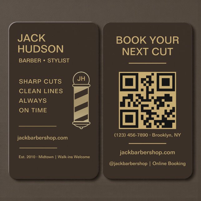 Visita Cartão QR Code de Corte de Cabelo Barbearia Mocha  (Criador carregado)