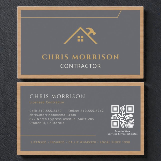 Visita Cartão QR Code de Madeira Profissional Cinza para  (Criador carregado)