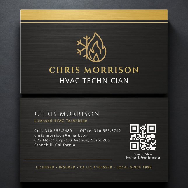 Visita Cartão QR Code Moderno para Técnico de HVAC (Criador carregado)