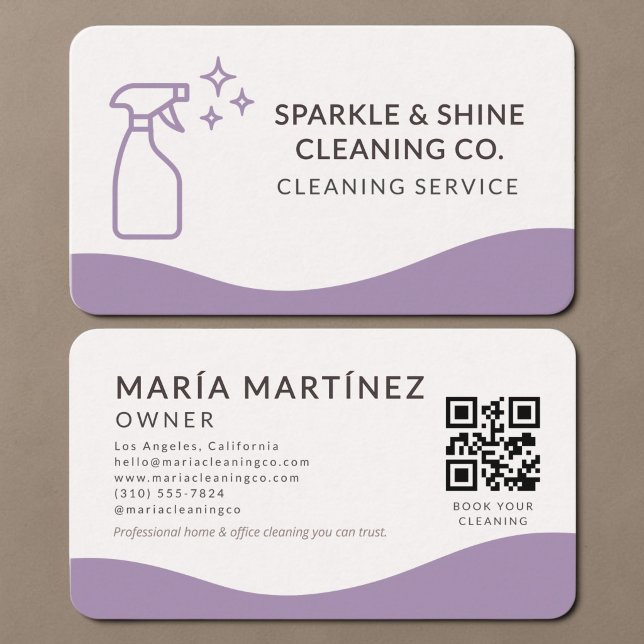 Visita Cartão QR Code Roxo de Limpeza de Casa (Criador carregado)