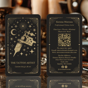 Visita Cartão QR de Tarot Celestial Retro Dourado para ta