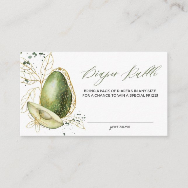Visita Cartão Raffle Fralda Avocado Chá de fraldas (Frente)