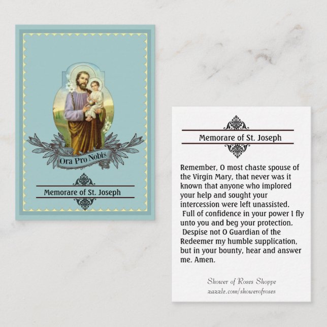 Visita Cartão santamente da oração de St Joseph Memorare (Frente/Verso)
