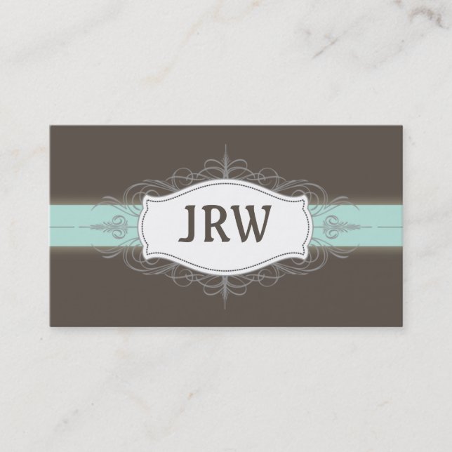 Visita Chic Deco Frame Monogramo Baby Blue Cartão de visi (Frente)