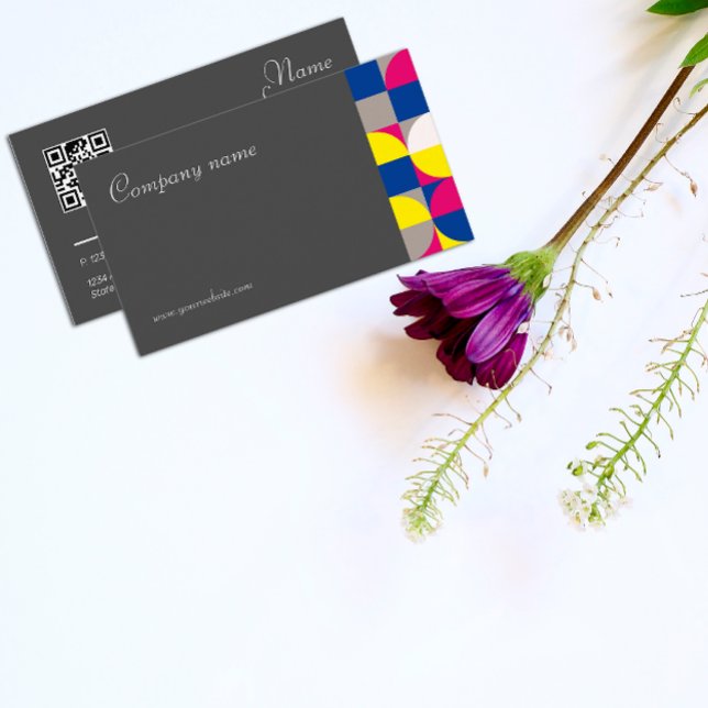 Visita cinza geométrica abstrato fuchsia QR Cartão de vis (Criador carregado)