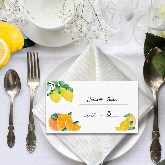 Visita Citrus Lemon e Cartão de Mesa de Casamento Laranja (Lemons and oranges citrus wedding budget place name cards)