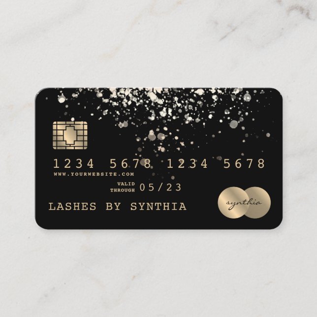 Visita Confetti Dourado Estilado Com Cartão De Crédito (Frente)