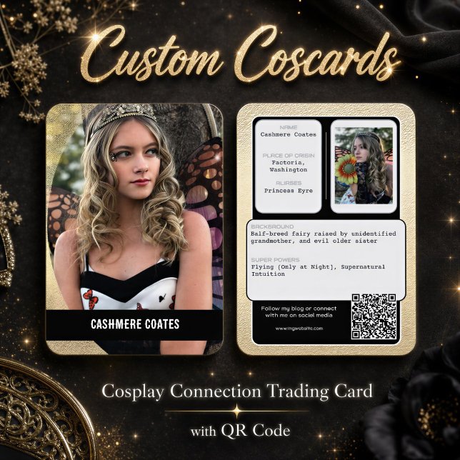 Visita Coscards | Cartão de Troca de Conexão de Código QR (This coscard design features your photo, character profile info, custom text and connection qr code)