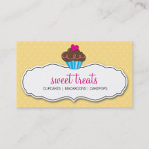 cupcake amarelo-rosa cartão de visita, branco,