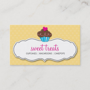 Visita cupcake amarelo-rosa cartão de visita, branco,