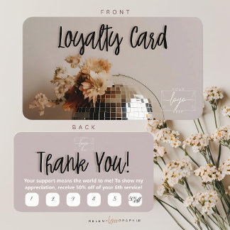 Visita Disco Ball | Boho Flowers | Cartão de fidelidade