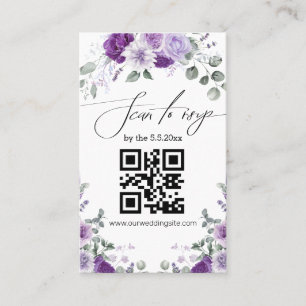 Visita elegante cartão de casamento floral roxo com códig